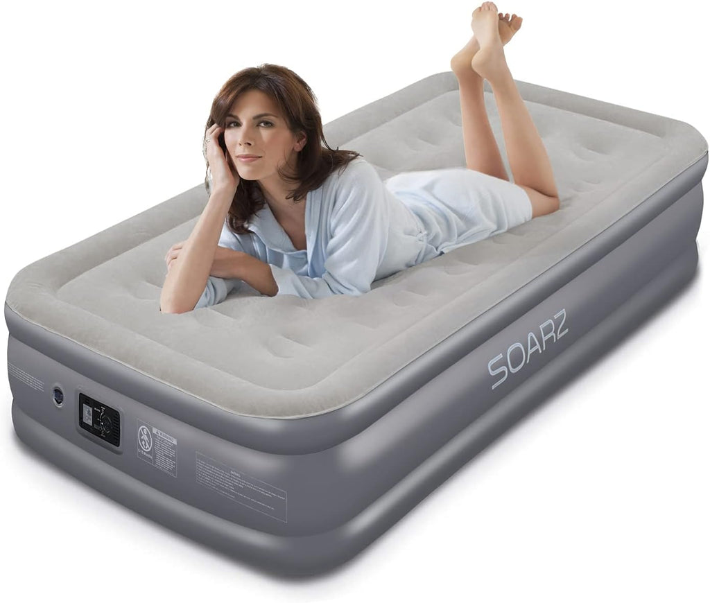 Queen Air Mattress with Built-in Pump, Flocked Top Airbed Q1729