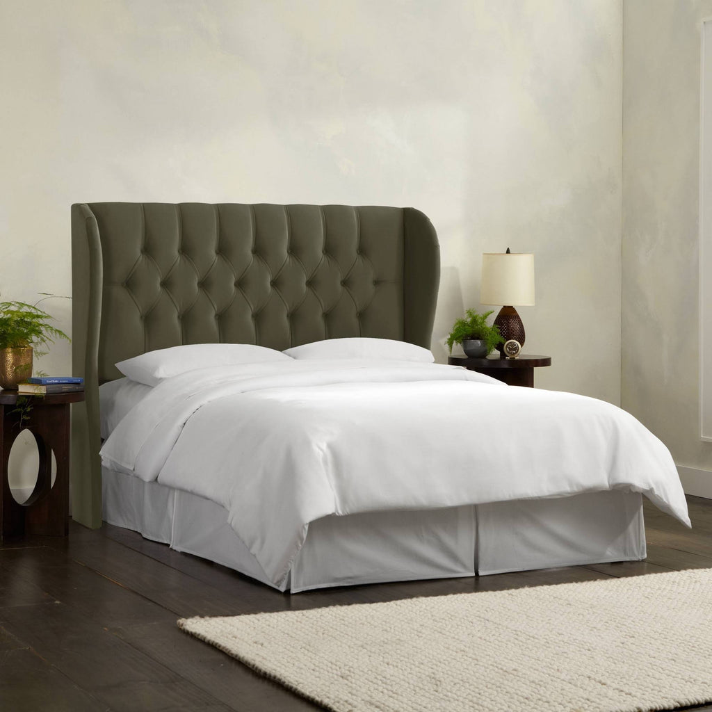 Full Tufted Wingback Headboard Velvet Loden N431405