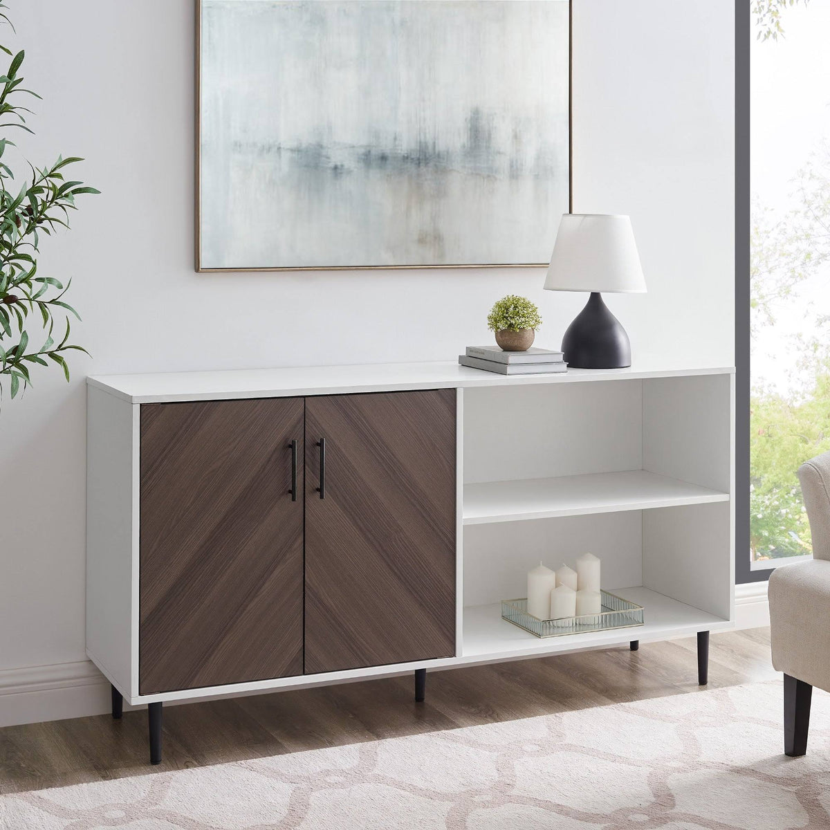 White / Ash Brown TV Console E1857