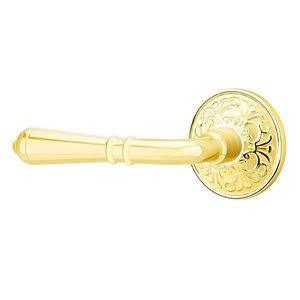 Half Dummy Left Handed Door Lever with Lancaster Rose in Unlacquered Brass A698