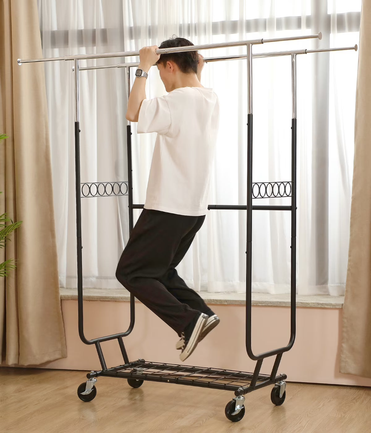 Heavy Duty Double Rails Garment Rack with Wheels Z81223