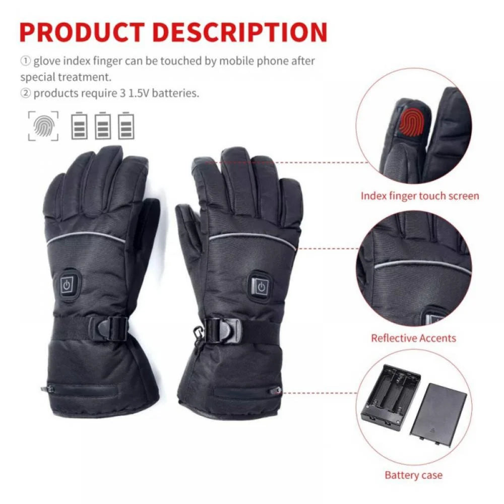Electric Battery Heated Gloves, Waterproof Touchscreen, 3 Heating Mode Winter Warm Gloves W450974