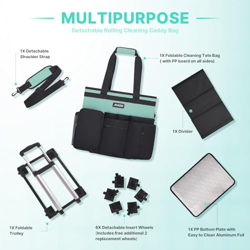 Blue-Green Waterproof Rolling Cleaning Caddy with Detachable Trolley T946529