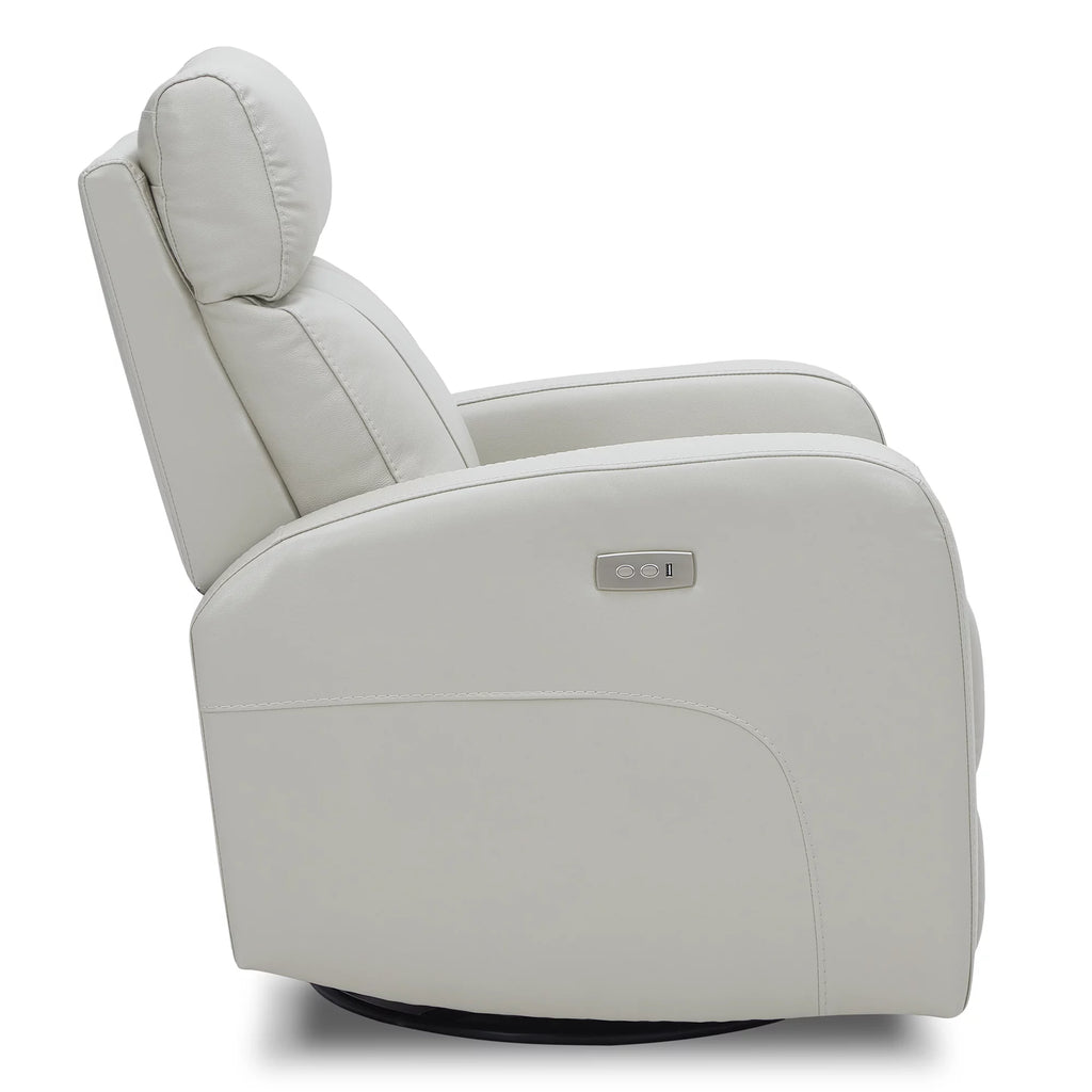 White Leather Power Swivel Glider Recliner W6069