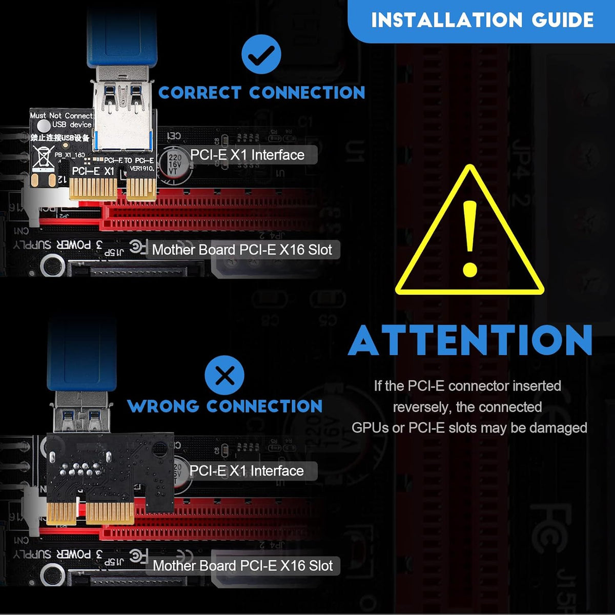 12 Pieces PCI-e Riser Express Cable Set 1X to 16X GPU Adapter Extension Cable USB 3.0 Braided Sleeved Cable M70842