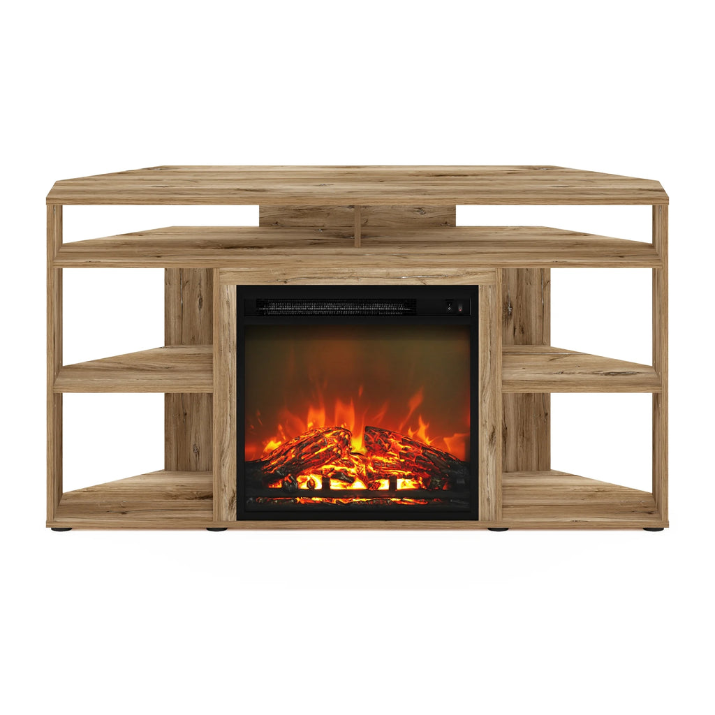 Corner TV Stand with Fireplace, Flagstaff Oak H45294