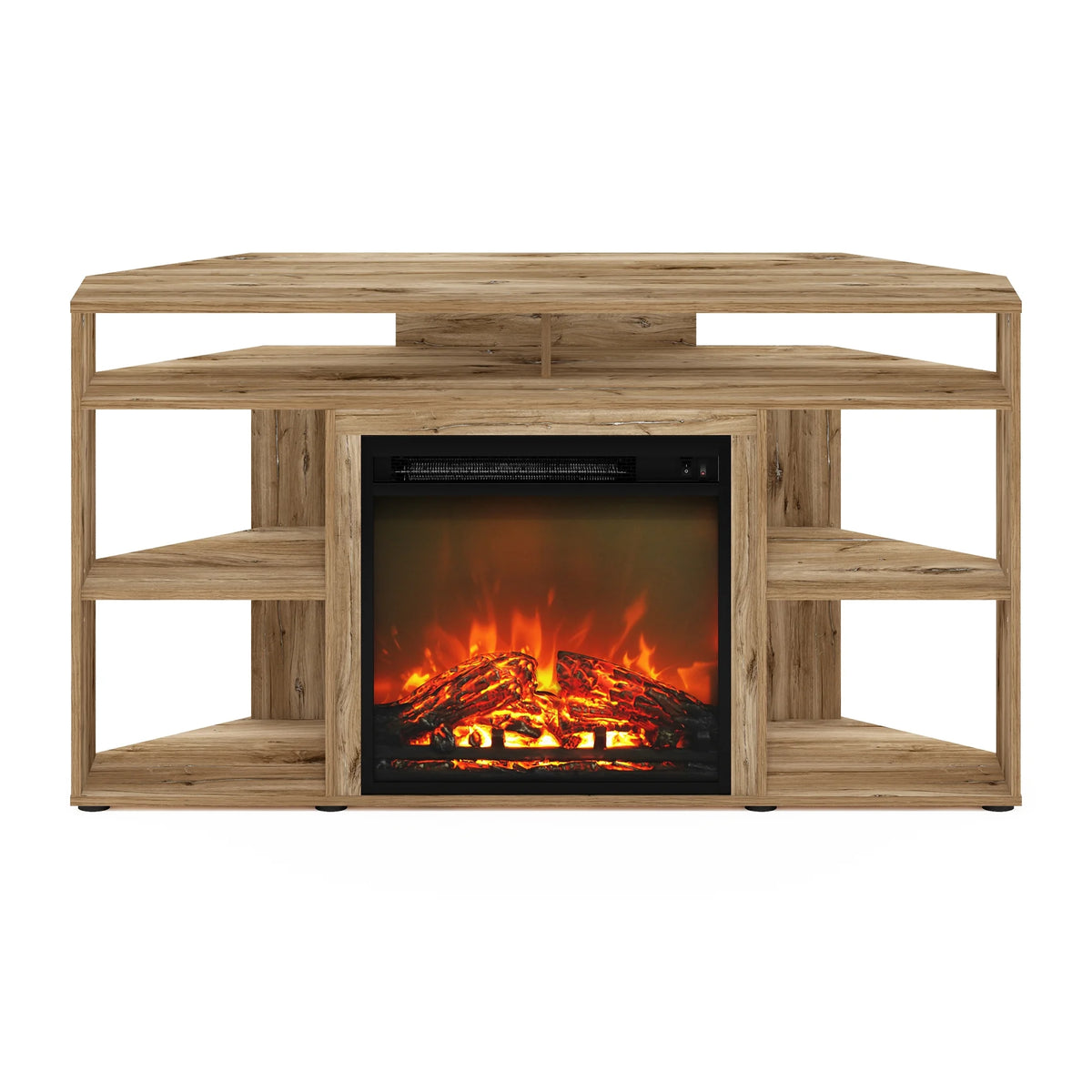 Corner TV Stand with Fireplace, Flagstaff Oak H45294