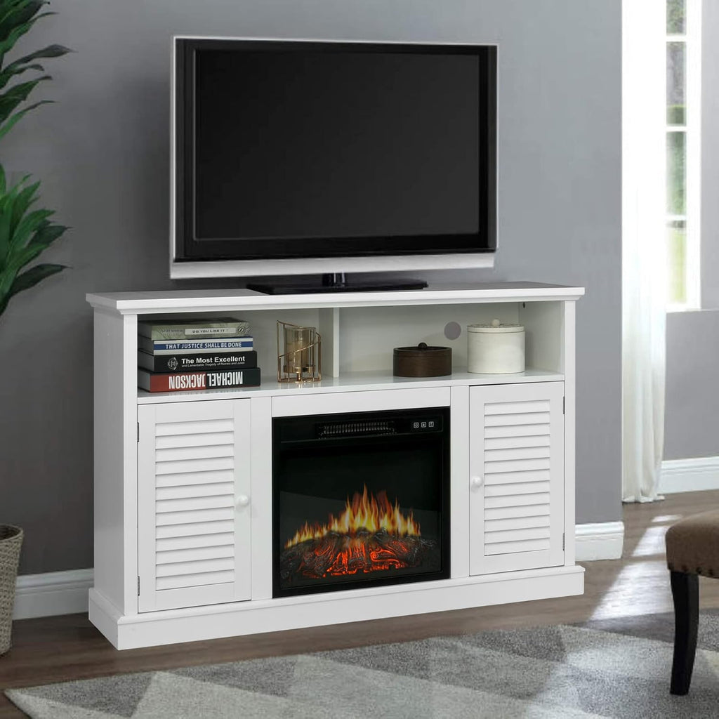 White Fireplace TV Stand with Adjustable Shelves S54424