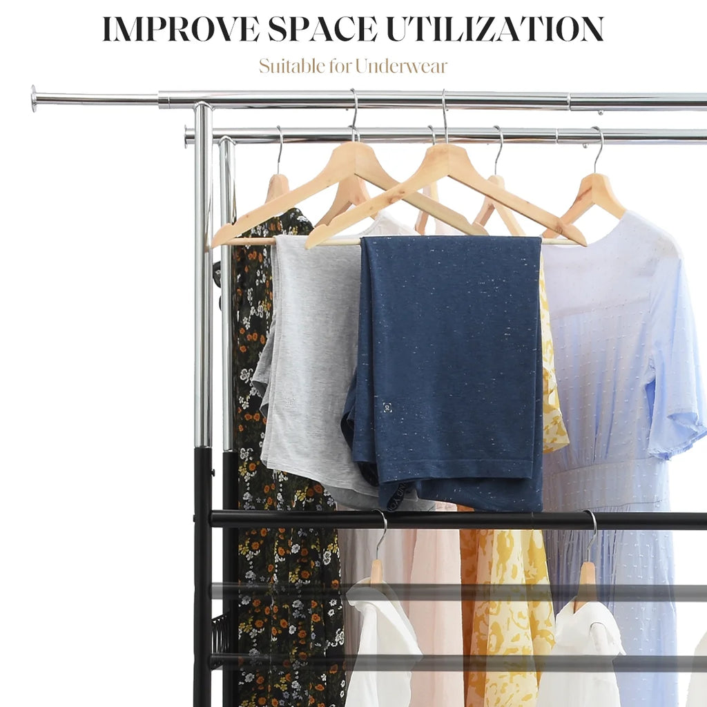 Heavy Duty Double Rails Garment Rack with Wheels Z81223