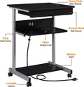 Black Compact Laptop Desk On Wheels With Power Outlet And USB Ports I66876