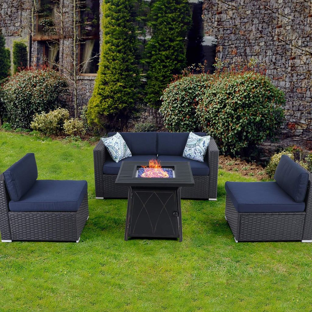 Wicker Sectional Sofa with Fire Pit Table K74081