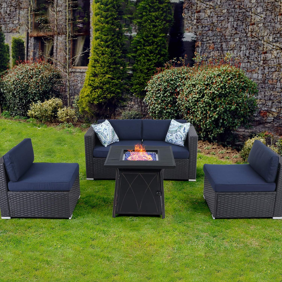 Wicker Sectional Sofa with Fire Pit Table K74081