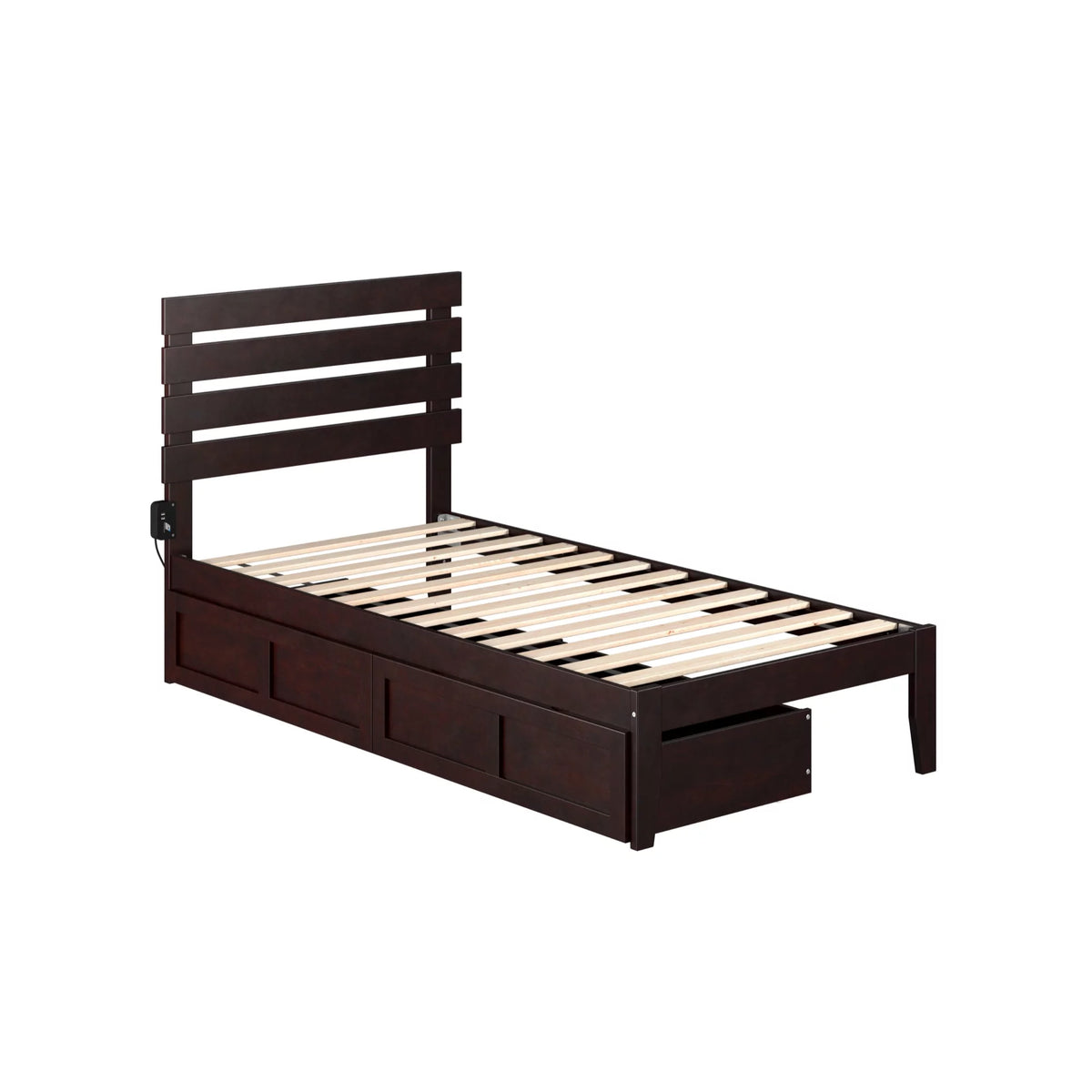 Espresso Wood Twin Bed with 2 Drawers U6636
