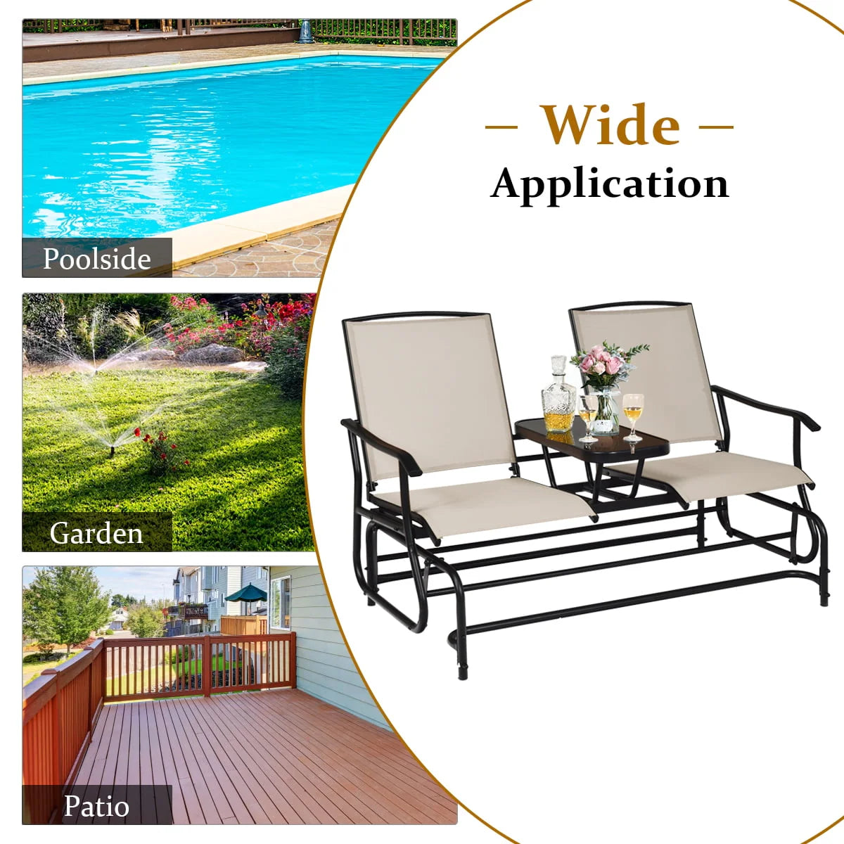 2 Person Patio Glider Loveseat with Center Table F1278