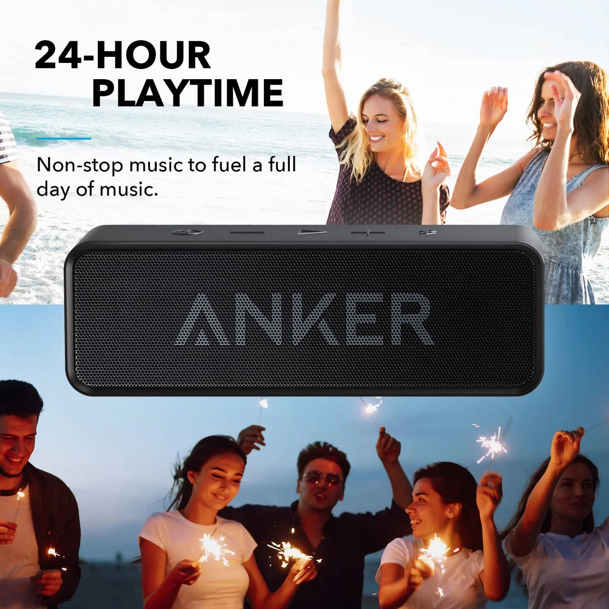 Black Portable Bluetooth Speaker Waterproof 24H Playtime E144061