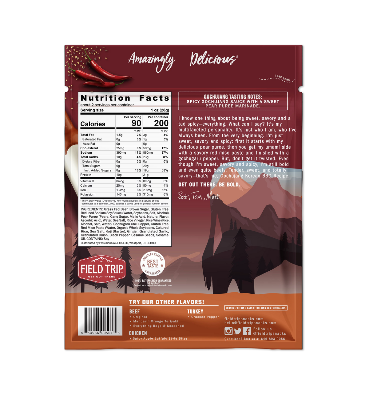 Beef Jerky Gochujang Korea Style BBQ 2.2oz 4pk C502