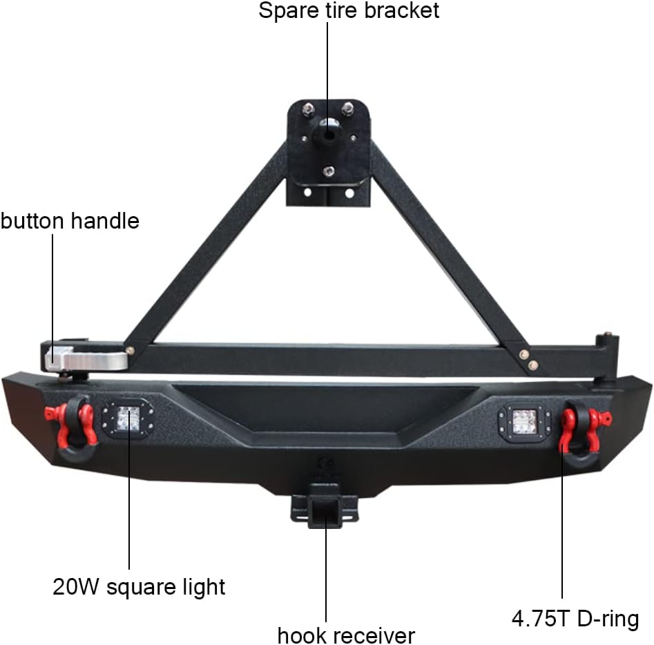 Front and Rear Bumper with LED Lights and Tire Carrier and Winch Plate I7624