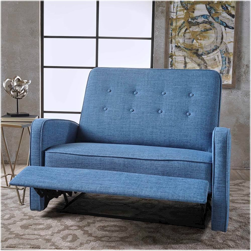 Muted Blue and Black Reclining Loveseat E708