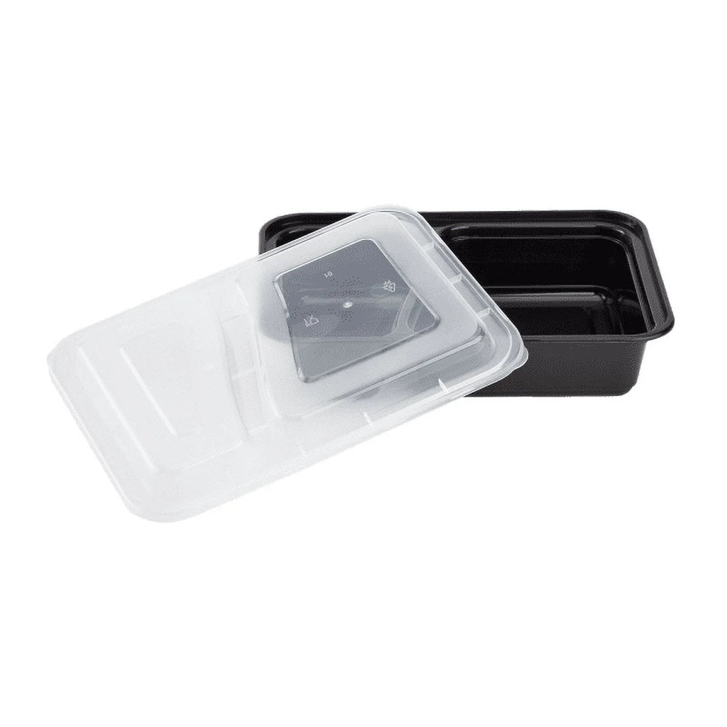 38 oz. Black Rectangular 2-Compartment Food Containers with Clear Lids E681