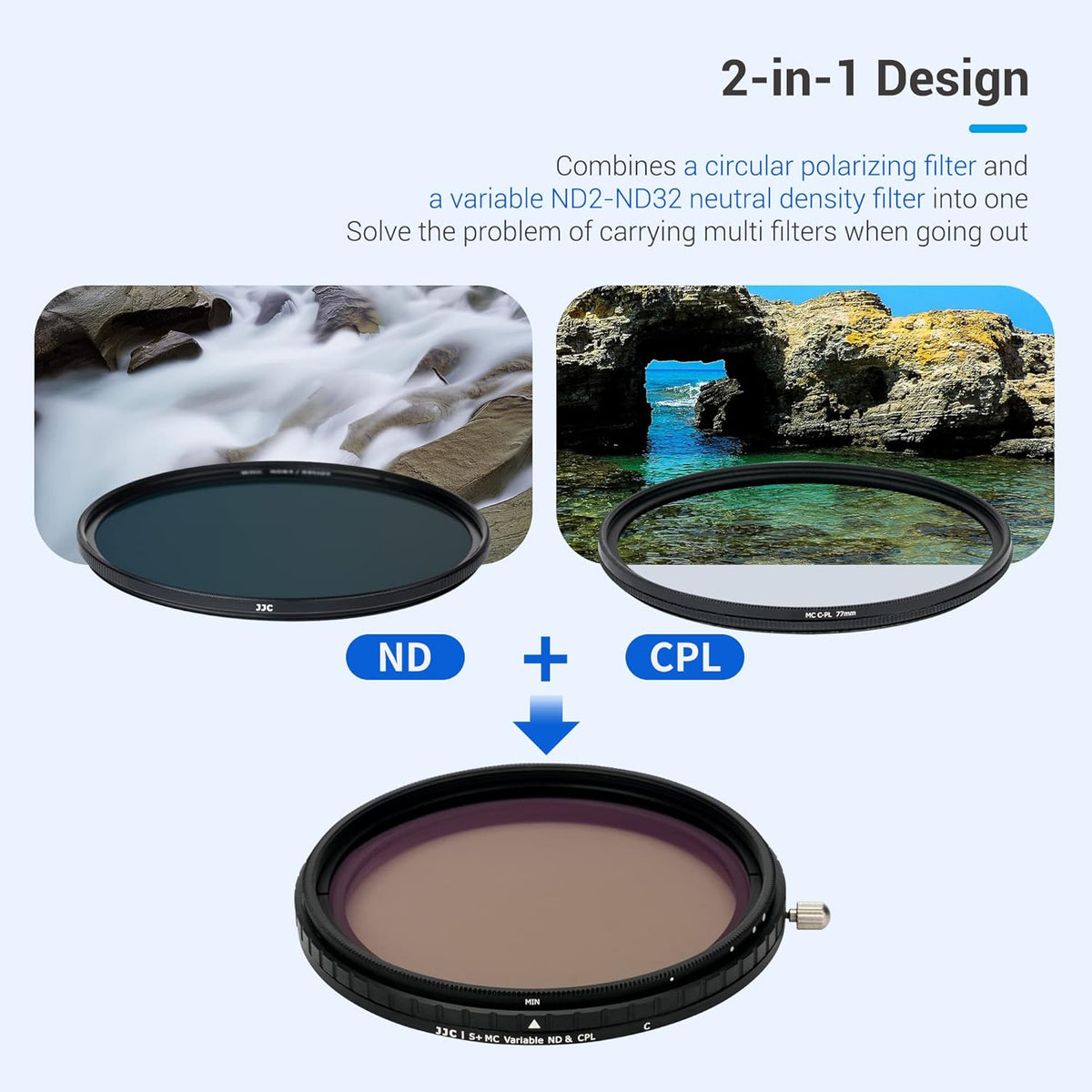 2-in-1 49mm Variable ND Filter & CPL Polarizer Filter, ND2-ND32, with Storage Case and Lens Cap V331116