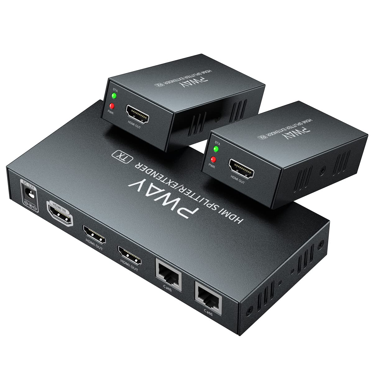 HDMI Extender Splitter 1x4 Port 1080P Over Cat5e/Cat6 Ethernet Cable Up to 50m/165ft Audio Video 1 in 4 Out Q688