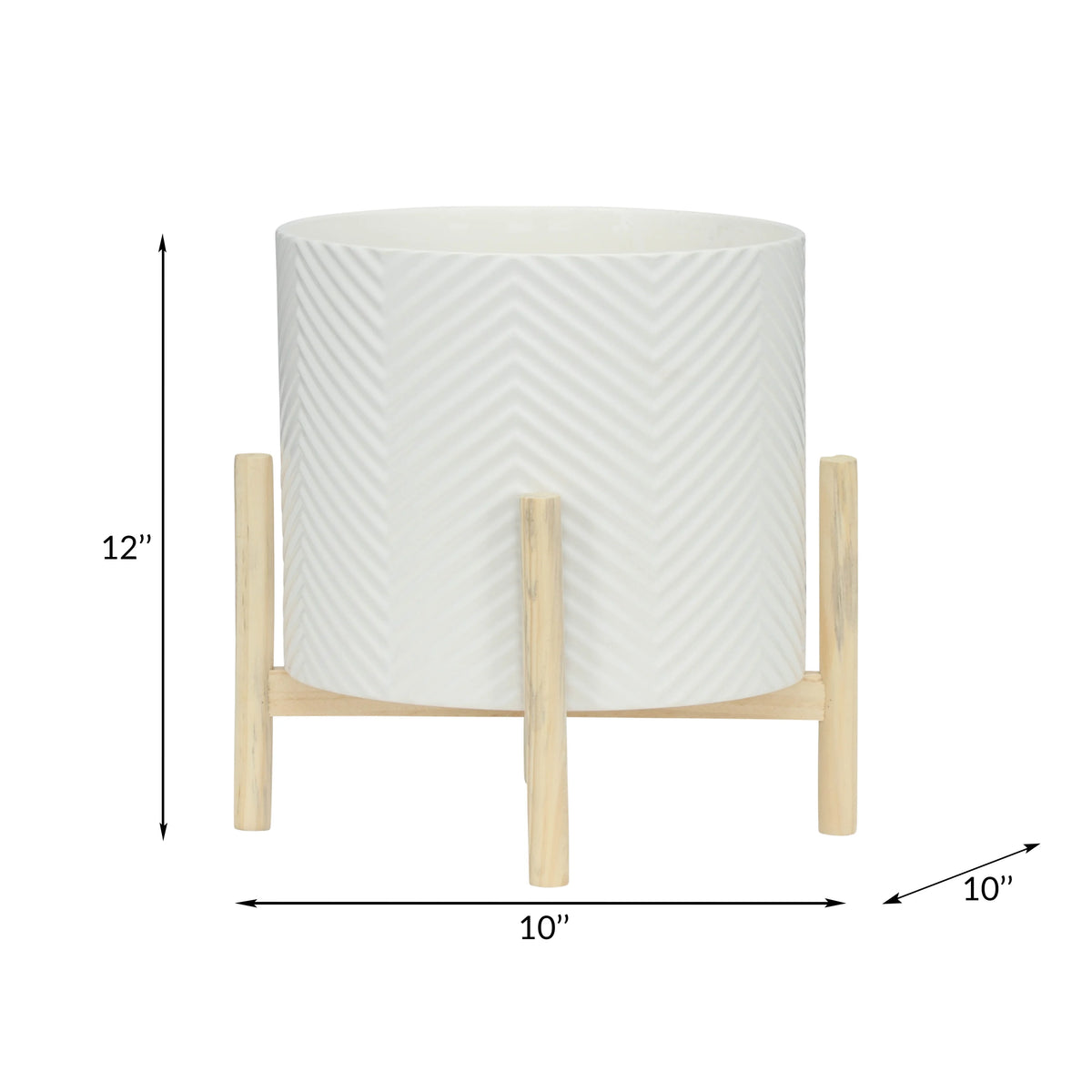 12" Ceramic Chevron Planter with Wood Stand L35383