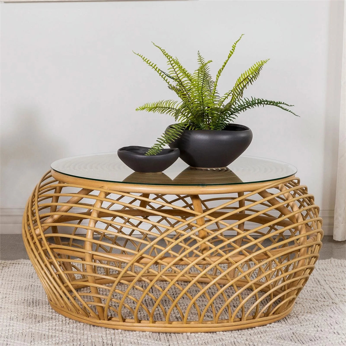 Rattan Round Glass Top Coffee Table L8785