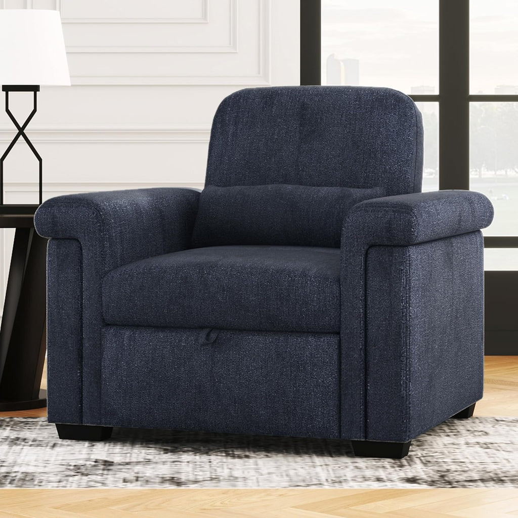 Dark Blue 3 in 1 Convertible Sleeper Chair Sofa Bed with Pillow W492