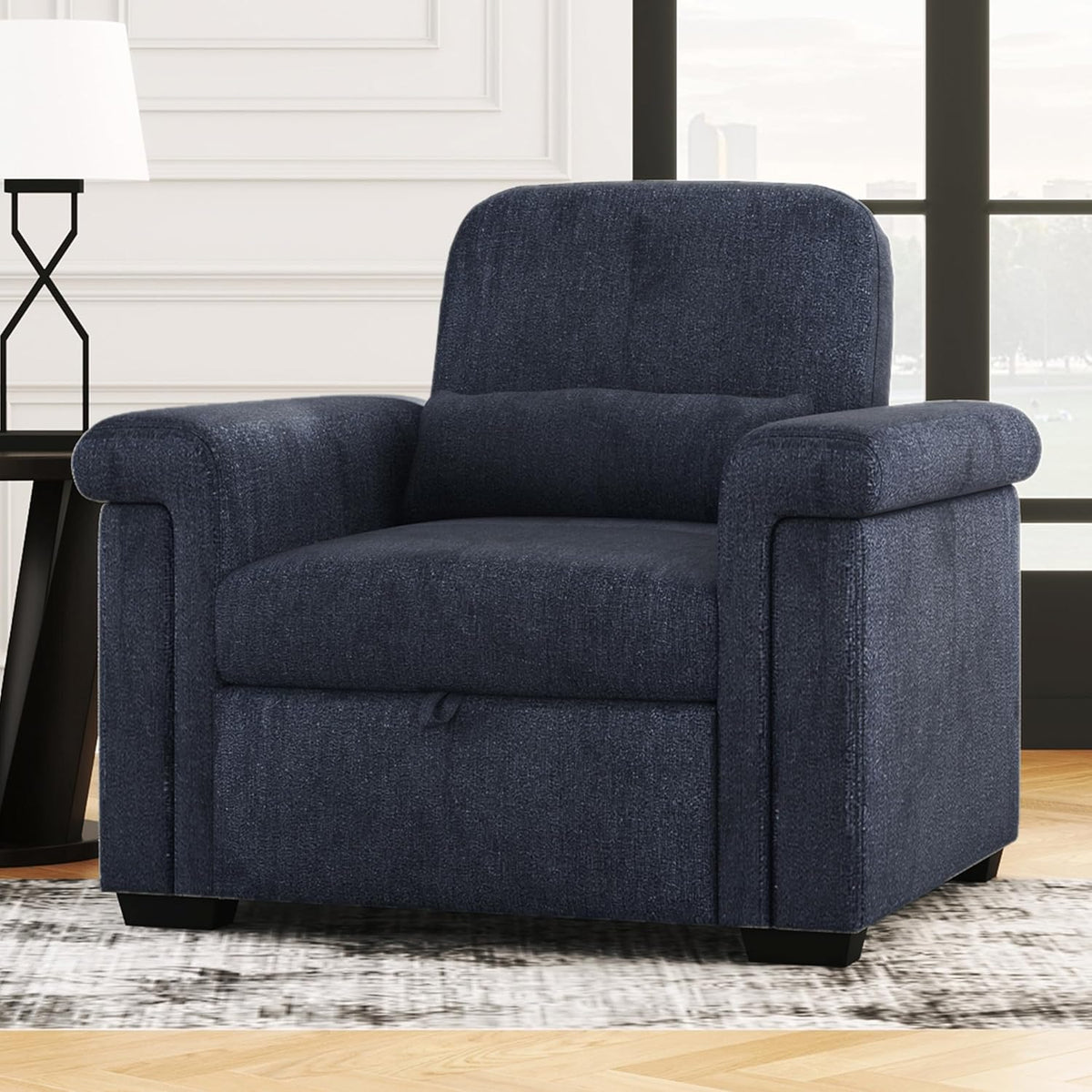 Dark Blue 3 in 1 Convertible Sleeper Chair Sofa Bed with Pillow W492