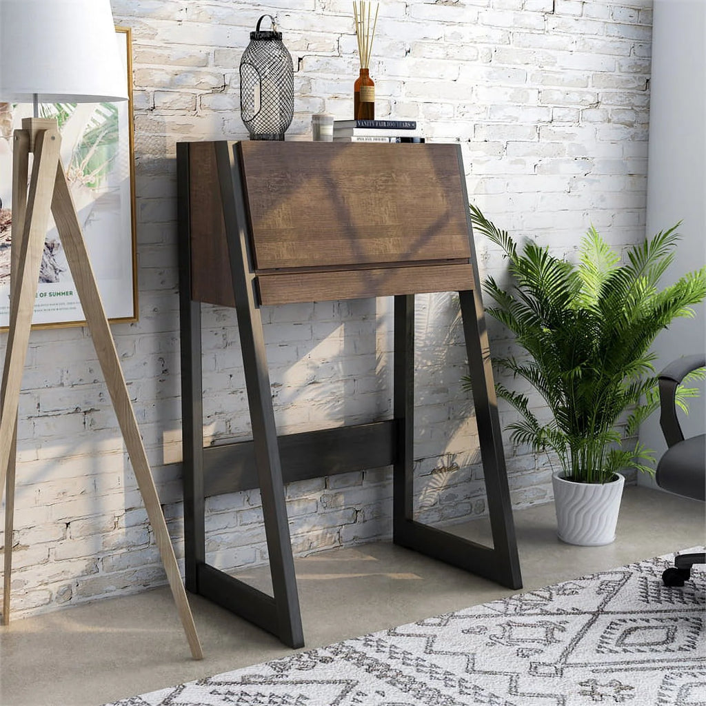 Walnut Oak Brown/Black Wood Secretary Desk Z856