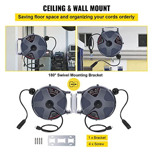 50 FT 14AWG/3C SJTOW Power Cord Reel with Lighted Triple Tap Outlet K499482
