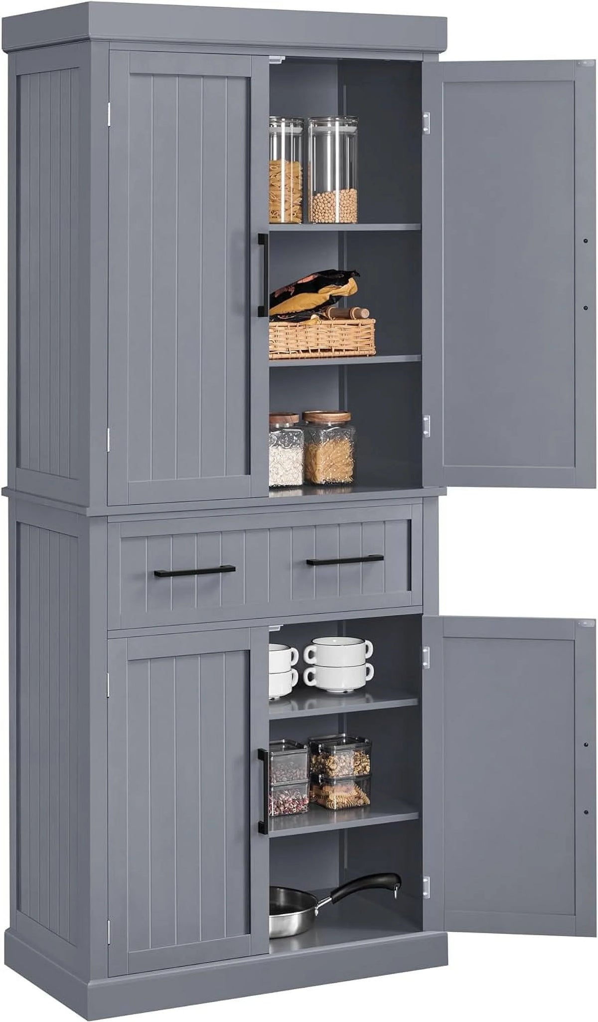 White Freestanding Kitchen Pantry Storage Cabinet with Drawer and 2 Adjustable Shelves X36222