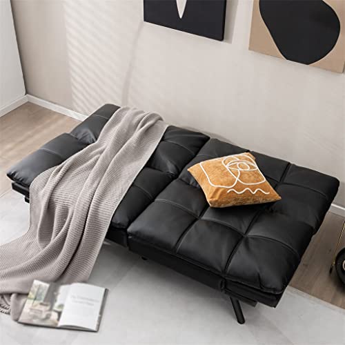 Black Memory Foam Convertible Futon Sofa Bed with Adjustable Armrest T277