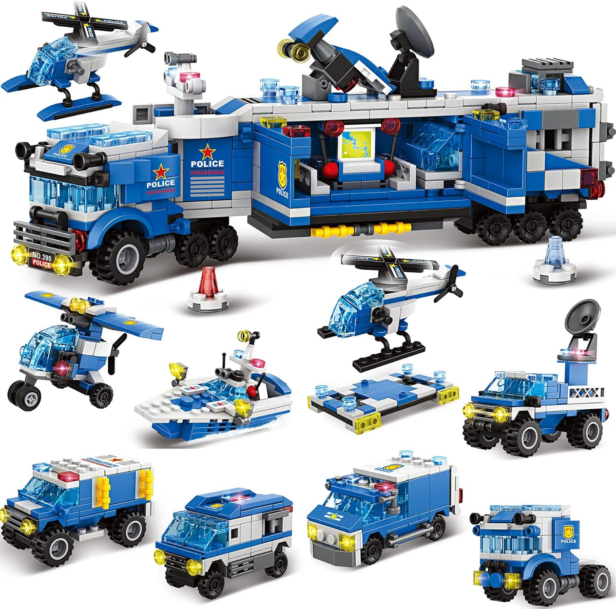 City Police Building Set with Prison Truck, Police Car, Motorcycle, ATM, Safe, 222 Pieces L291948