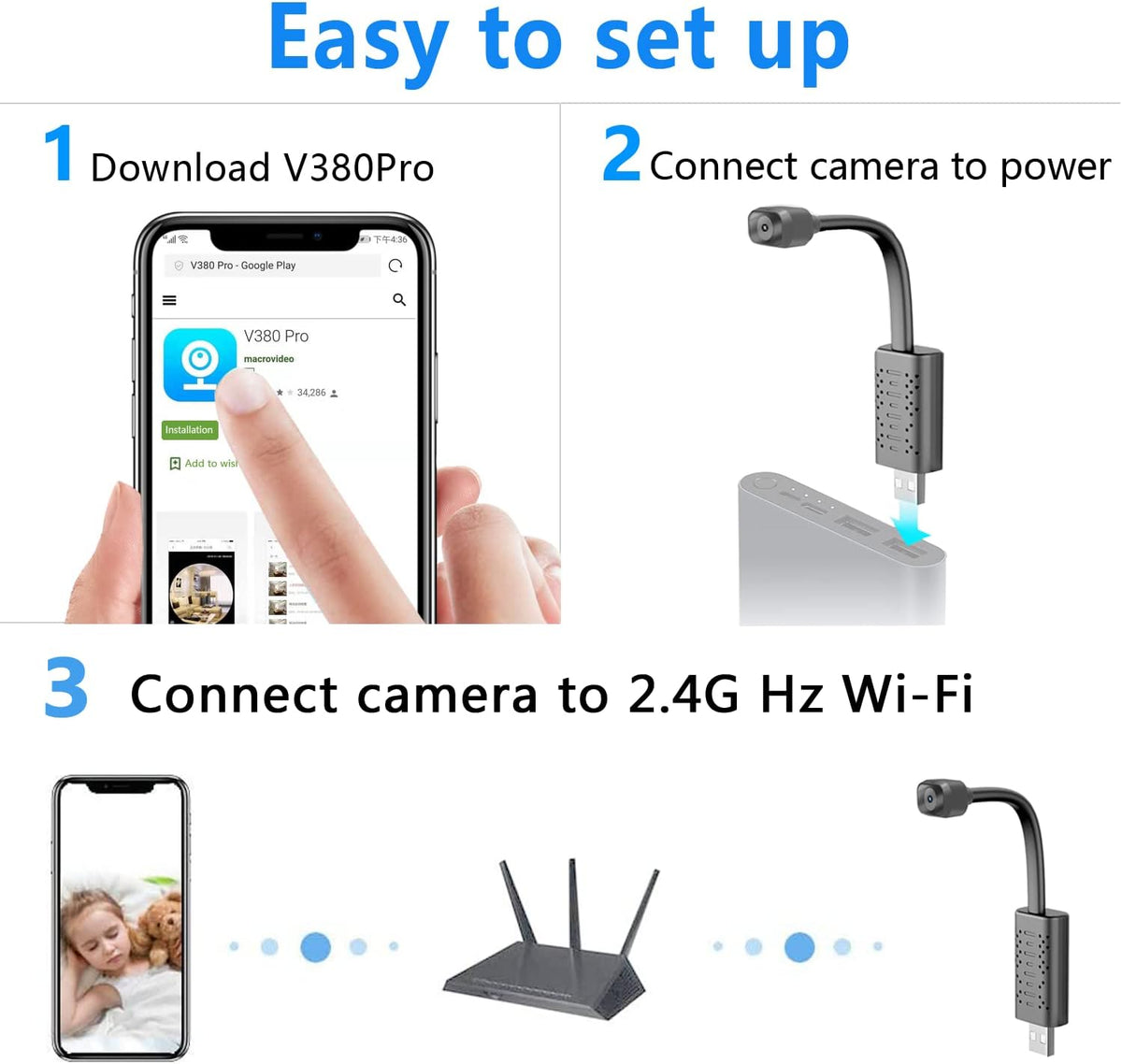 Indoor Security Camera WiFi, HD 1080P IP Camera with Motion Detection, Night Vision, Cloud Storage N48616