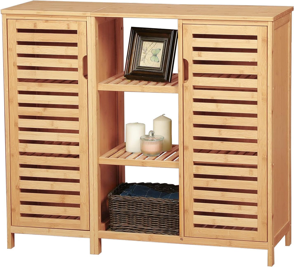 Bamboo Bathroom Storage Cabinet with 2 Doors and 3 Shelves B81080