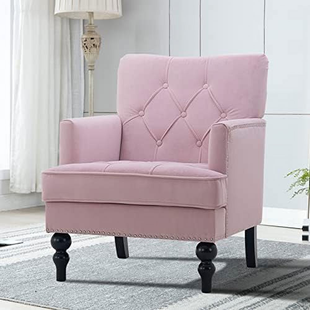 Pink Tufted Velvet Club Chair with Wooden Legs R962