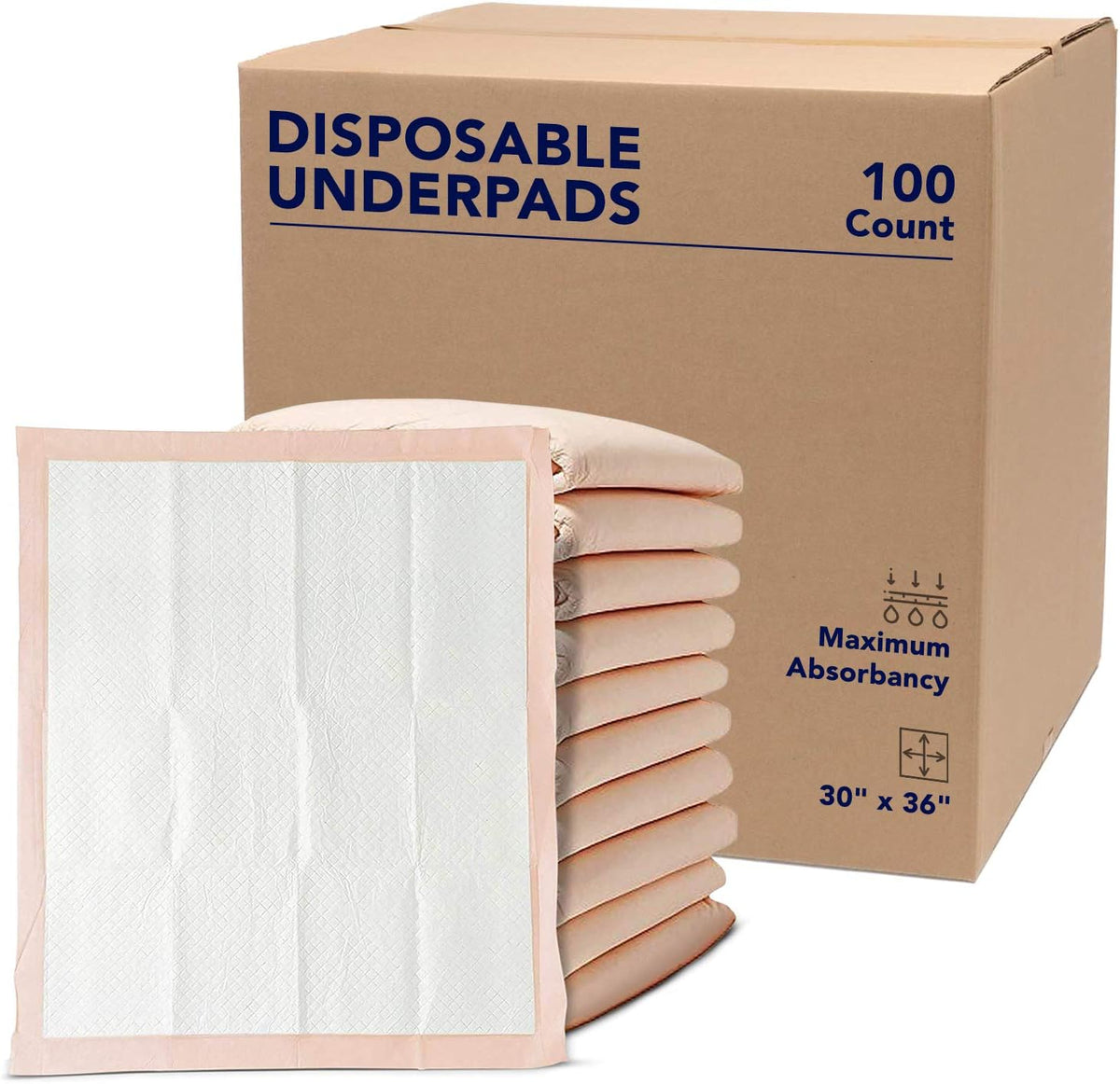 Disposable Chucks Underpads 100 Count, 30 x 36, Peach Color, Pack of 2 P516477