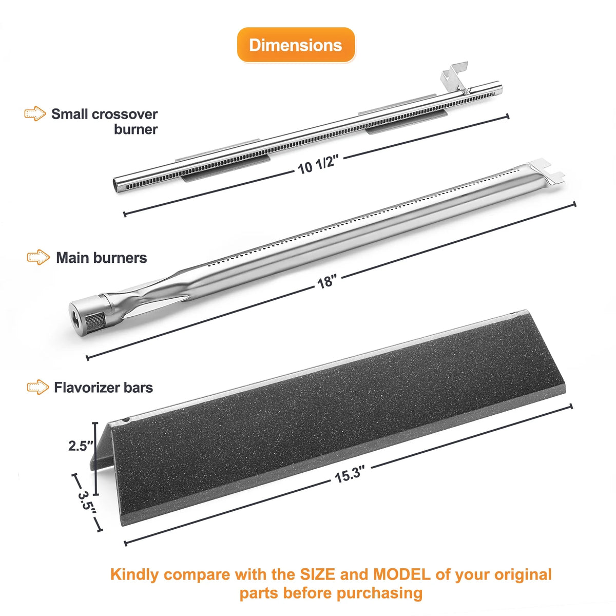 18" Burner Tube Pipe and 15.3" Flavorizer Bar K5472