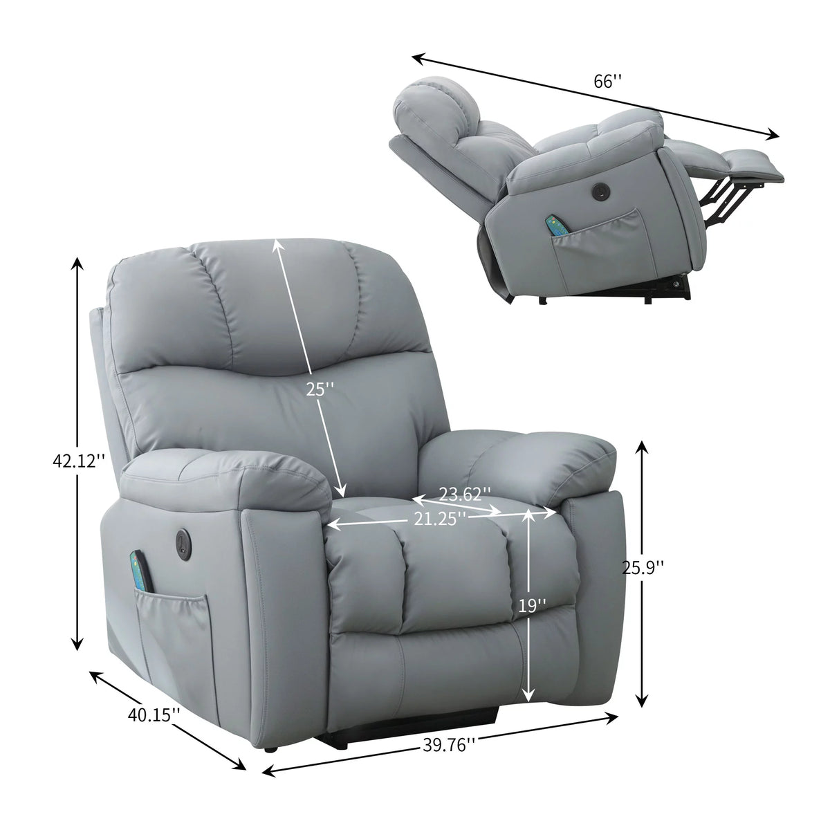 Grey Power Lift Recliner Chair with Massage and Heat R386704
