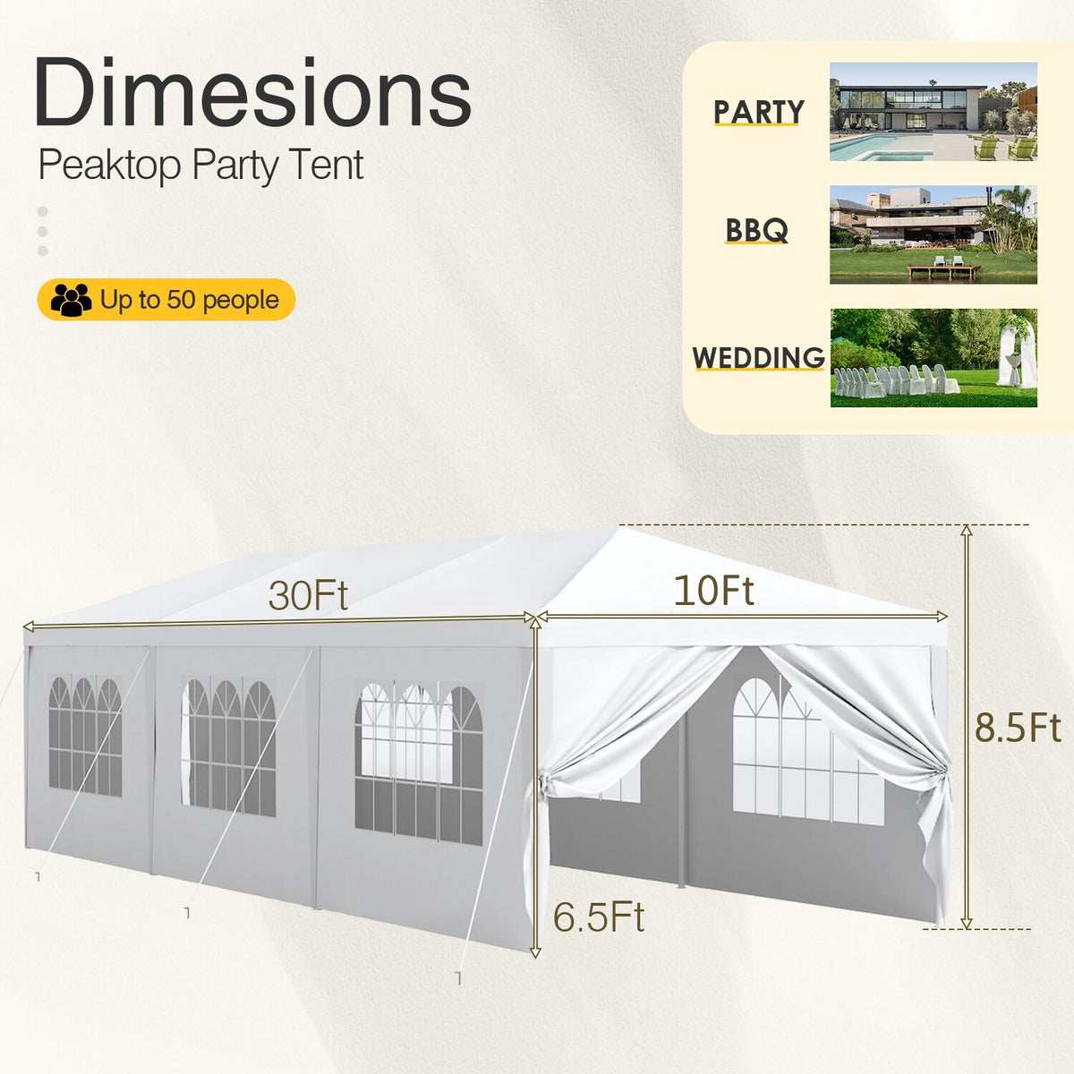 10' x 30' Outdoor Gazebo Canopy Tent with Removable Sidewalls Y5772