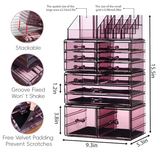 Clear Acrylic Makeup Organizer with 11 Drawers, Set of 4 A36997