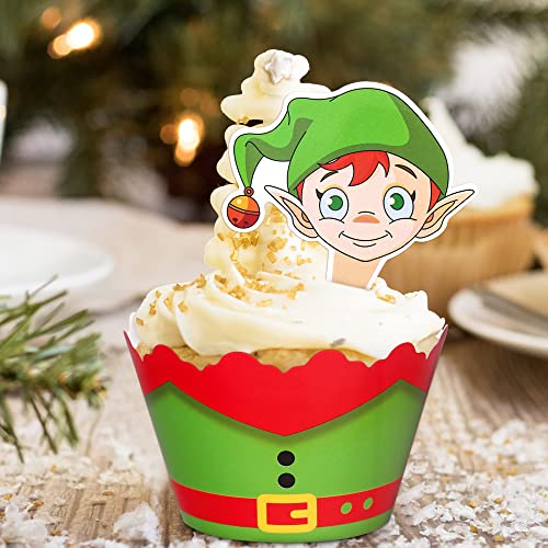 128 Pieces Christmas Cupcake Toppers Wrappers G53762