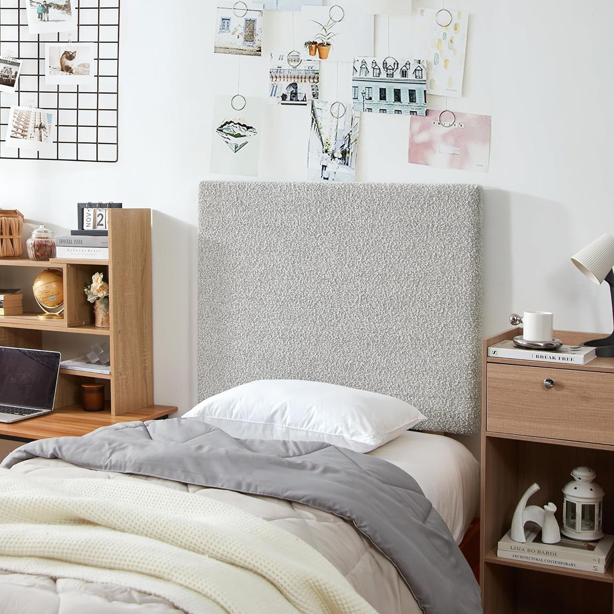 Boucle Gray Cream Headboard with Legs M5647