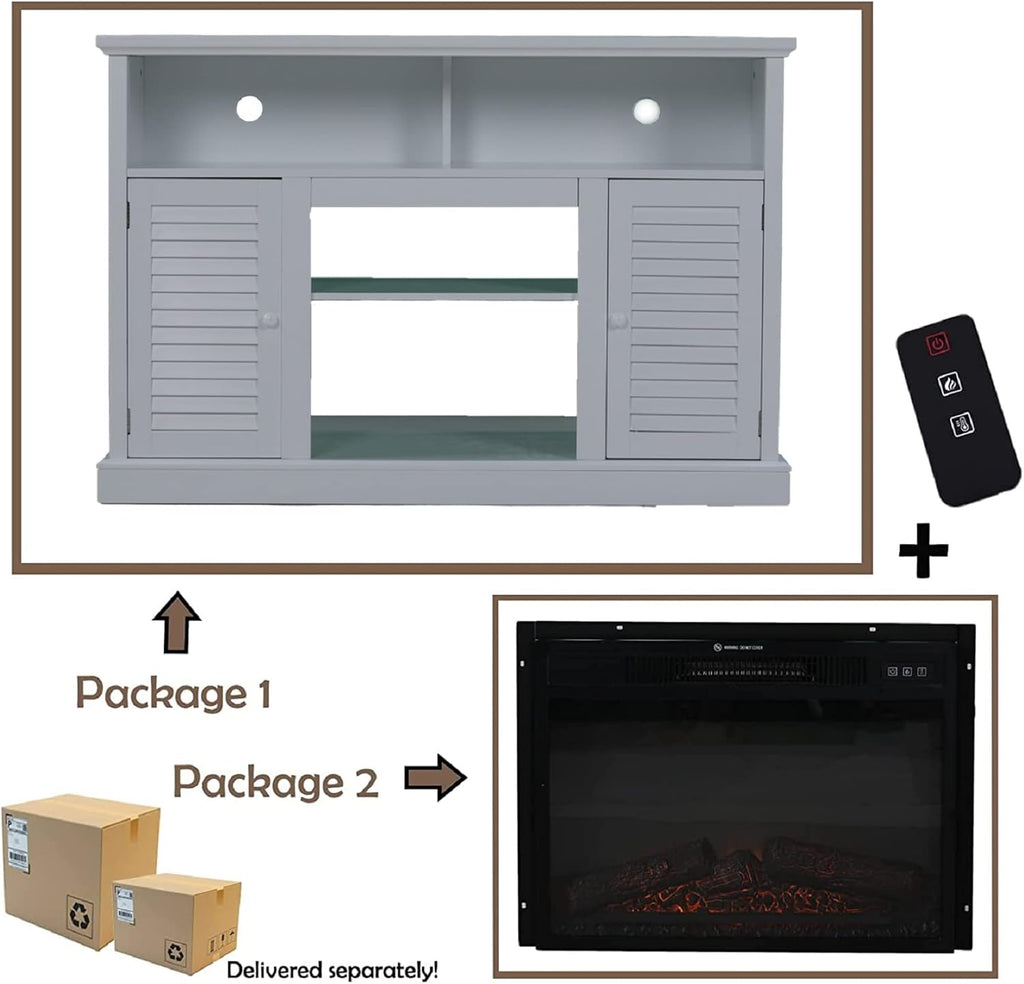 White Fireplace TV Stand with Adjustable Shelves S54424