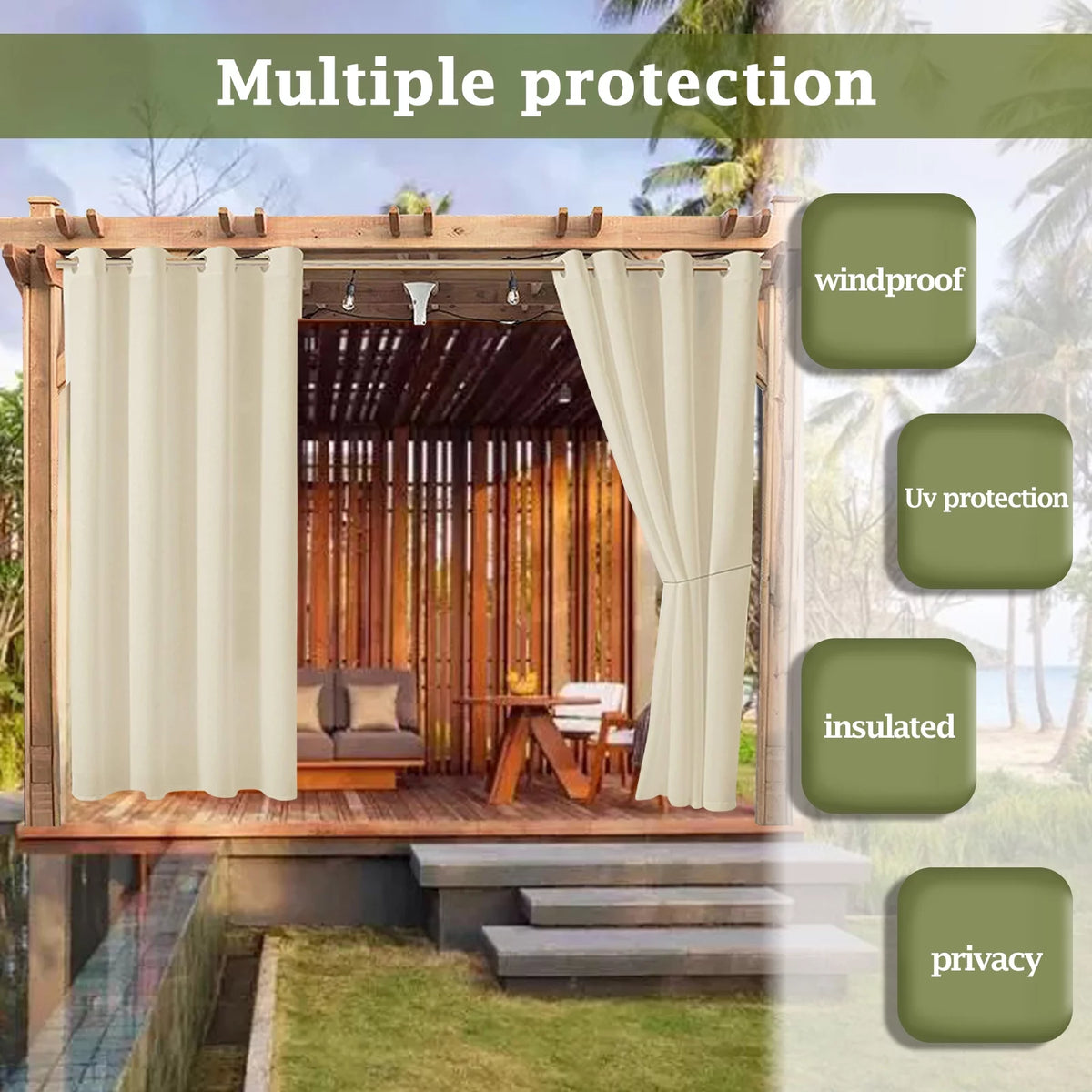 Blackout Outdoor Curtains 52*108 in 2 Panel Beige P556