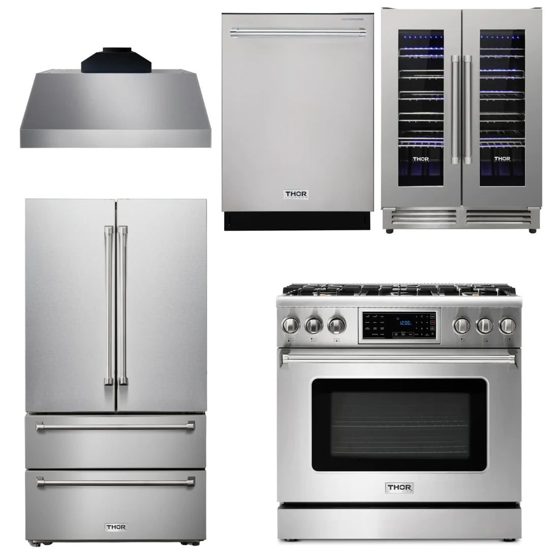 36 Gas Range, Range Hood, Refrigerator, Dishwasher, Wine Cooler B757744