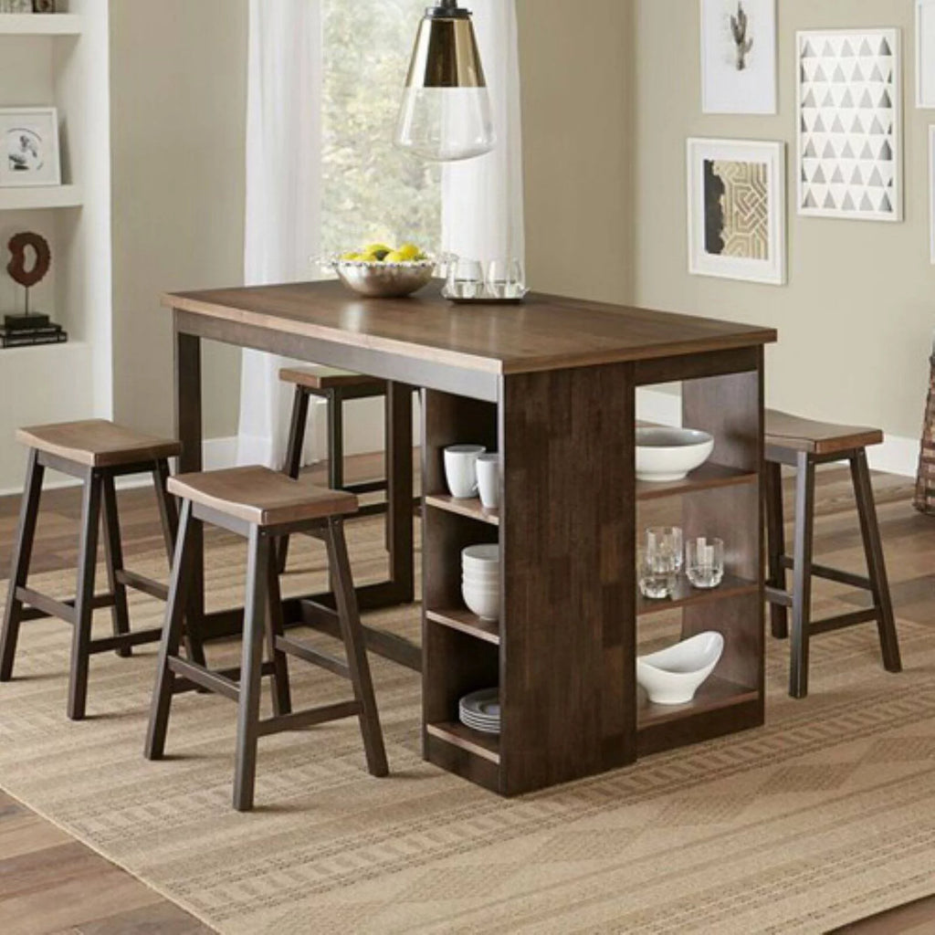 Wood Counter Storage Table in Walnut Brown E740701