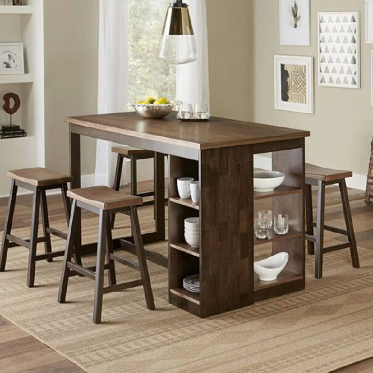 Wood Counter Storage Table in Walnut Brown E740701
