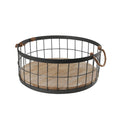 Black and Brown Round Metallic Wire Storage Baskets with Handle, Set of 2 O3683